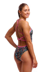 Funkita Ladies Copper Cluster Strapped One Piece Swimsuit in multi-color, featuring a sleek design and supportive straps.