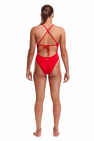 Funkita Ladies Fire Tie Me Tight One Piece Swimsuit - Red | Allens Of Kingsbury