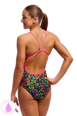Funkita Ladies Flying Fiesta swim secure one-piece swimsuit in multi-color design, perfect for swimming and active water sports.
