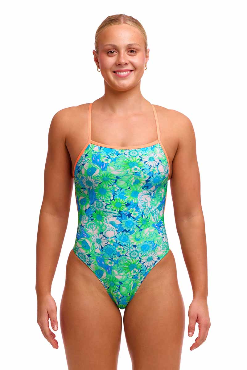 Funkita Ladies Green Green Grass Single Strength One Piece Swimsuit - Green/Blue | Allens Of Kingsbury