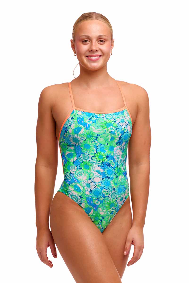 Funkita Ladies Green Green Grass Single Strength One Piece Swimsuit - Green/Blue | Allens Of Kingsbury