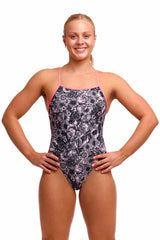Funkita Ladies Nights Rose Tie Me Tight One Piece Swimsuit - Black/White | Allens Of Kingsbury