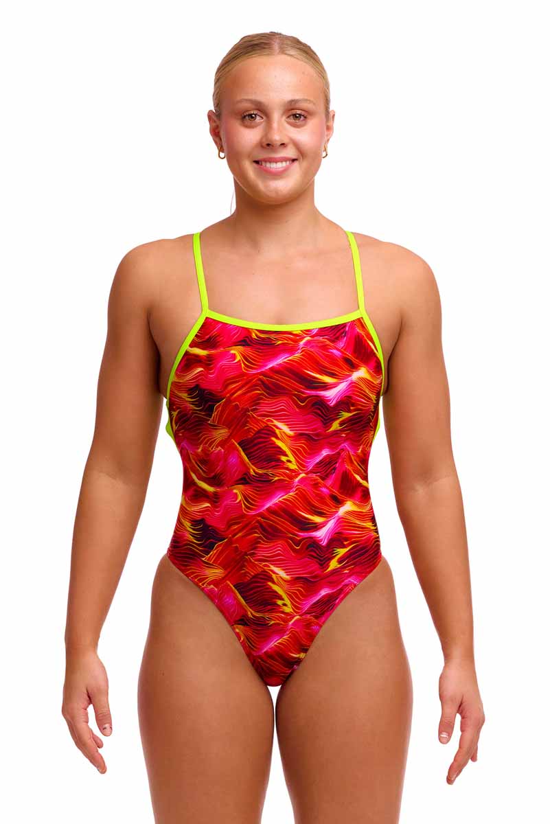 Funkita Ladies Saucy Sonar Strapped In One Piece Swimsuit - Red/Yellow | Allens Of Kingsbury