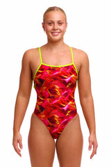 Funkita Ladies Saucy Sonar Strapped In One Piece Swimsuit - Red/Yellow | Allens Of Kingsbury