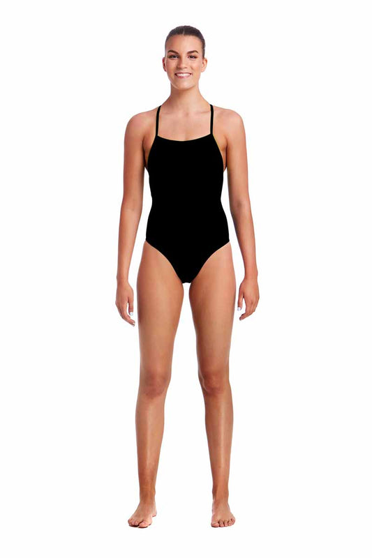 Funkita Ladies Still Black Strapped In One Piece Swimsuit - Black | Allens Of Kingsbury 800