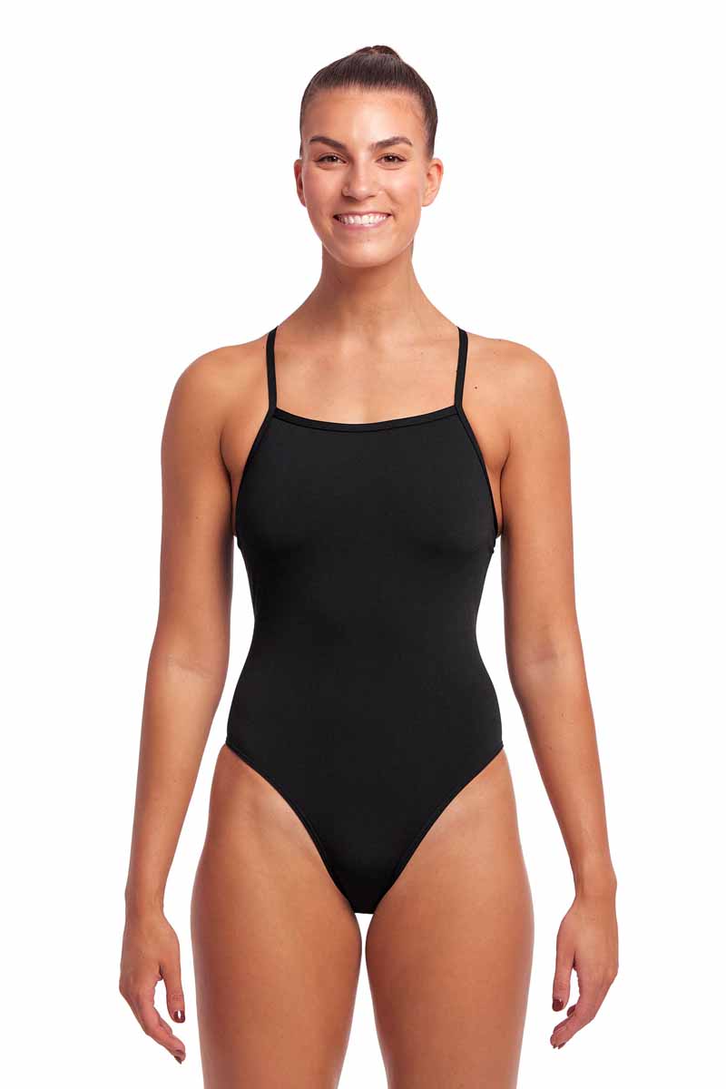 Funkita Ladies Still Black Tie Me Tight One Piece Swimsuit - Black | Allens Of Kingsbury