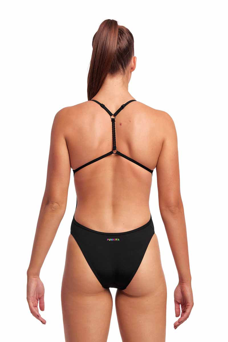 Funkita Ladies Still Black Twisted One Piece Swimsuit - Black | Allens Of Kingsbury