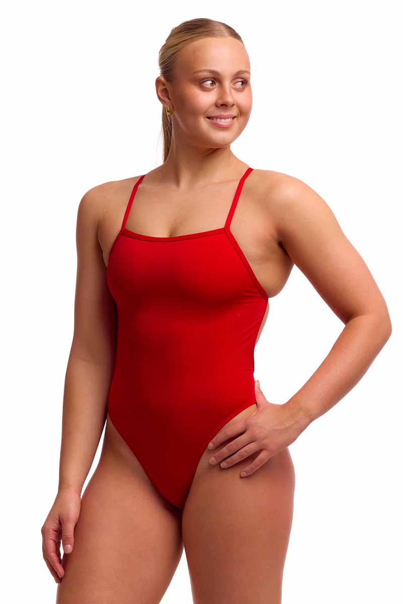 Funkita Ladies Still Red Single Strength One Piece Swimsuit - Red | Allens Of Kingsbury