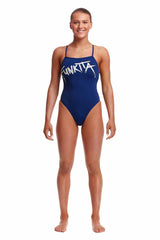 Funkita Ladies Zinc'd Strapped In One Piece Swimsuit - Navy/Silver | Allens Of Kingsbury