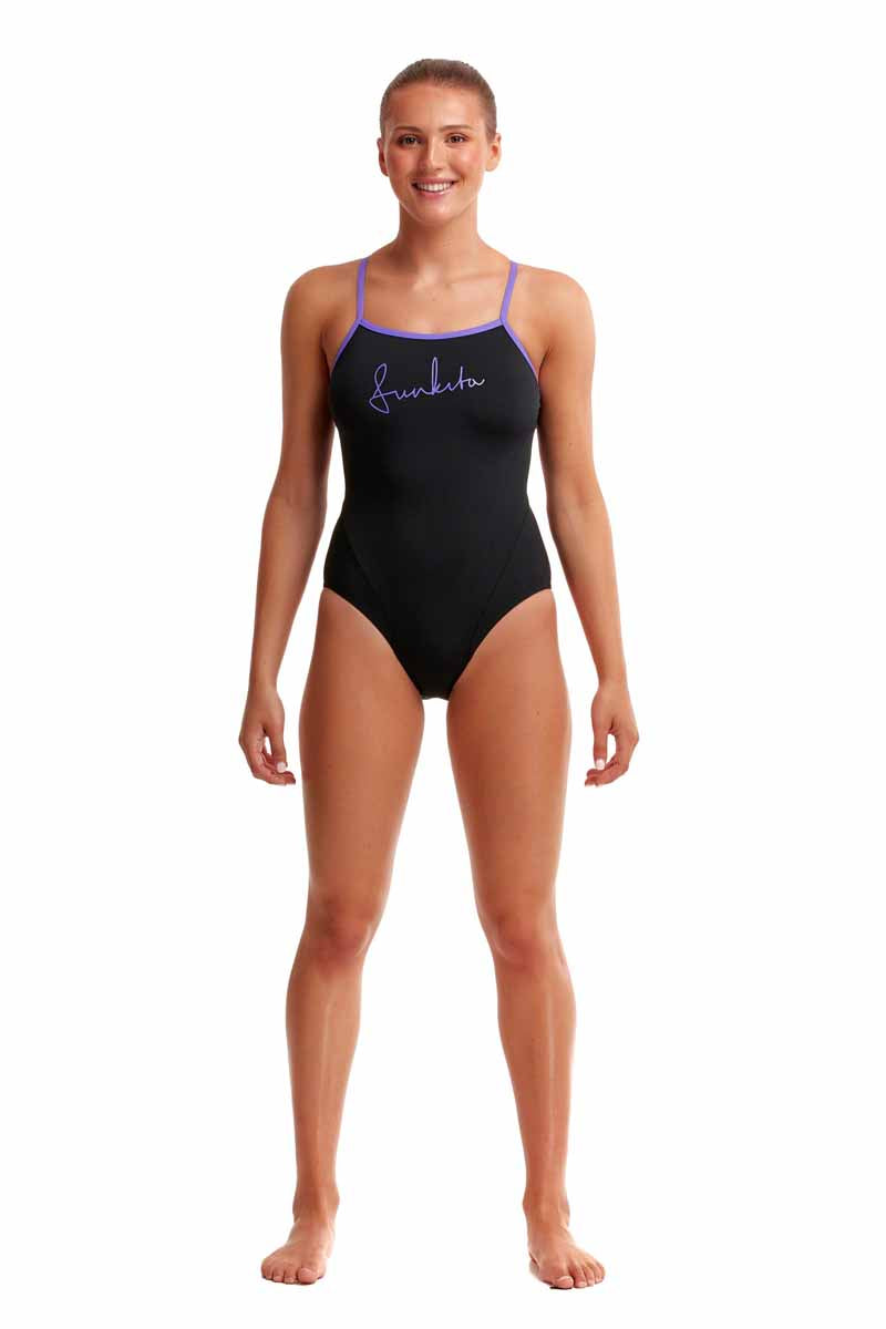 Funkita Ladies Night Mare Single Strap One Piece Swimsuit - Black/Purple | Allens Of Kingsbury