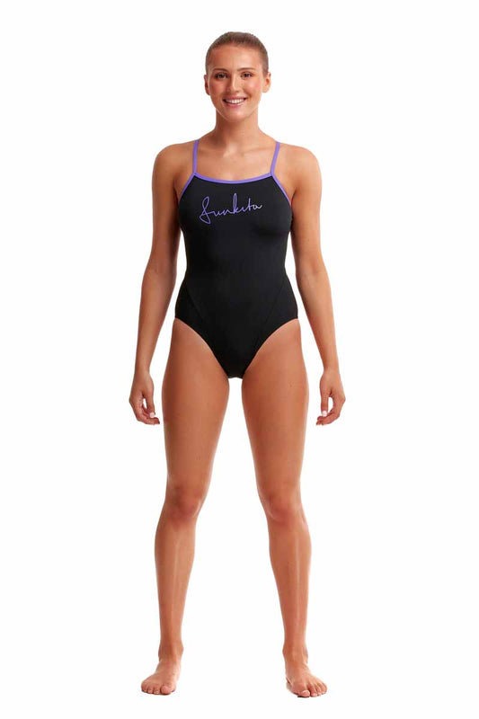 Funkita Ladies Night Mare Single Strap One Piece Swimsuit - Black/Purple | Allens Of Kingsbury 800
