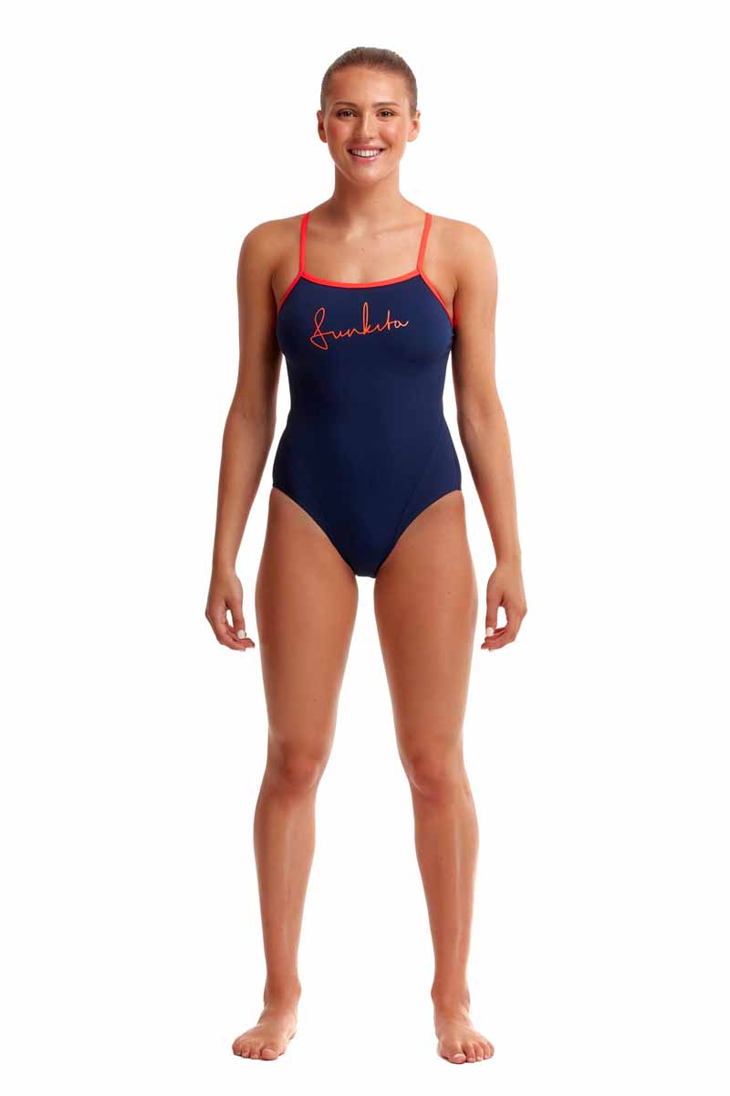 Funkita Ladies Ocean Fire Single Strap One Piece Swimsuit - Navy/Red | Allens Of Kingsbury