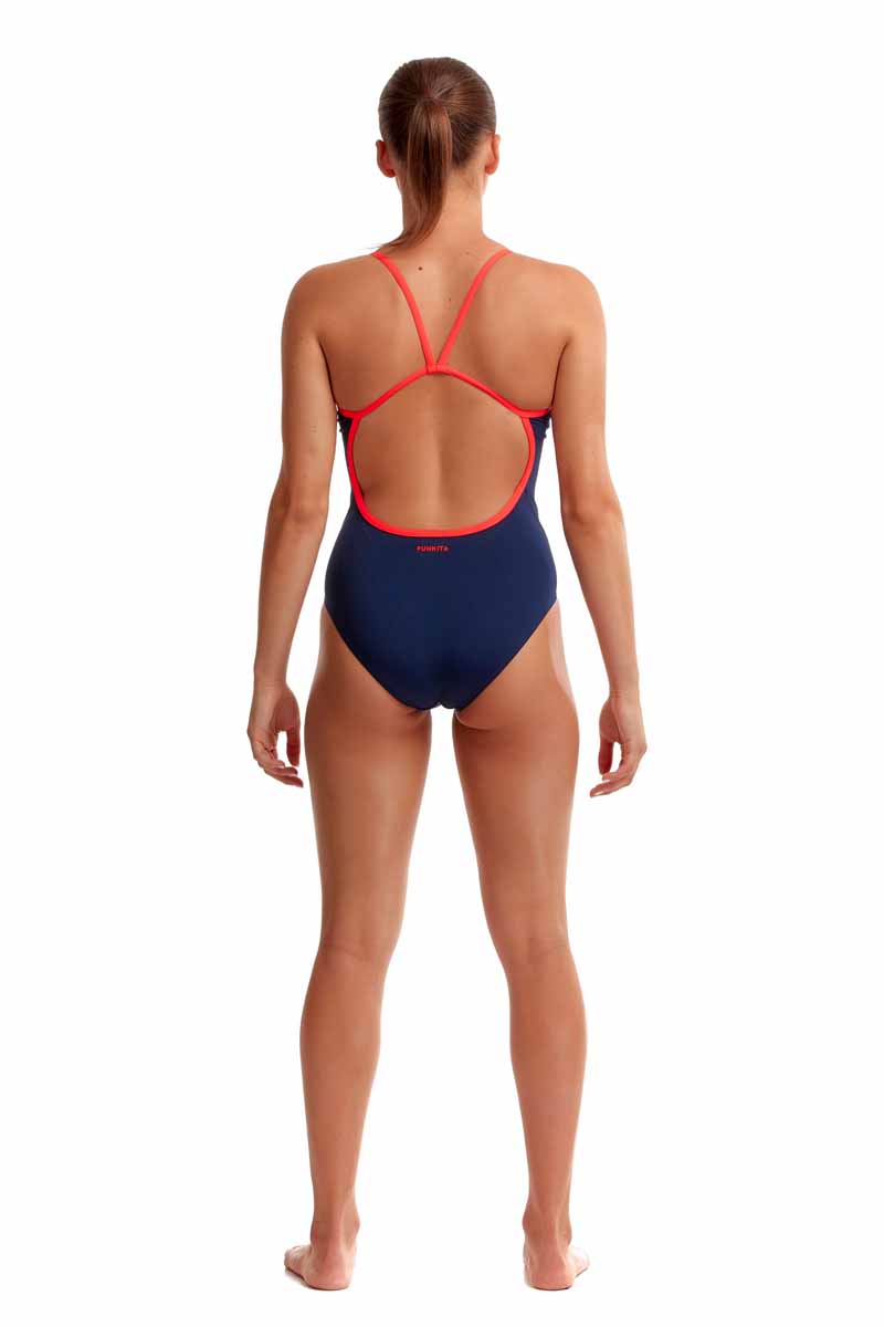 Funkita Ladies Ocean Fire Single Strap One Piece Swimsuit - Navy/Red | Allens Of Kingsbury