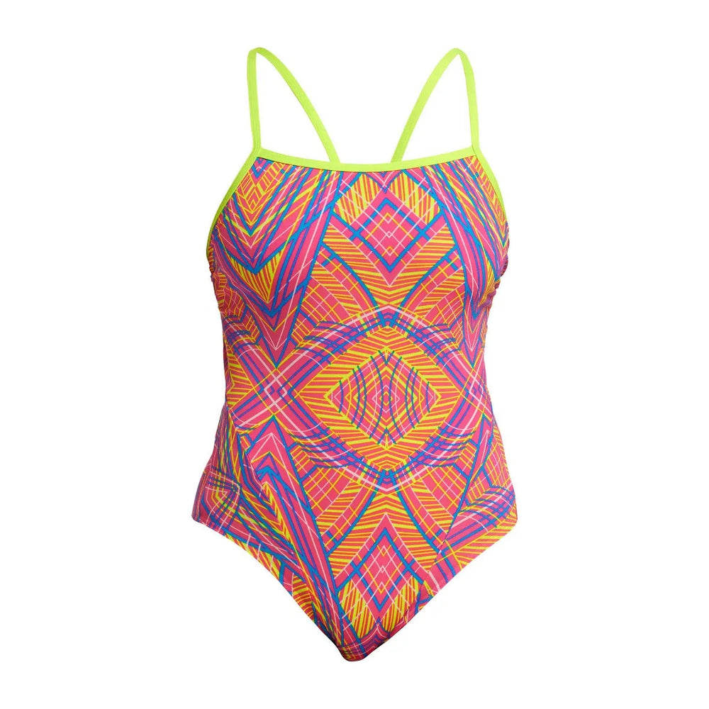 Funkita Ladies Sound Stopper single strap one-piece swimsuit in multi-color, designed for swimming and active water sports.