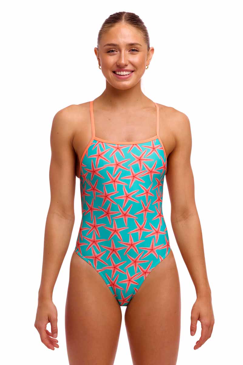 Funkita Ladies Star Party Single Strength One Piece Swimsuit - Blue/Coral | Allens Of Kingsbury