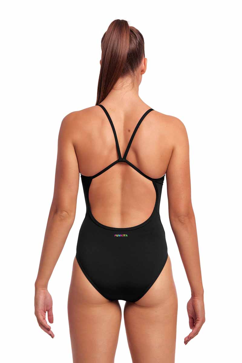 Funkita Ladies Still Black Single Strap One Piece Swimsuit - Black | Allens Of Kingsbury