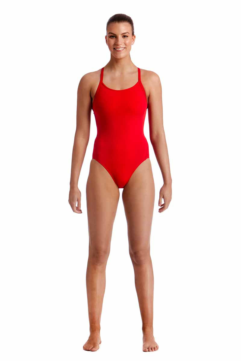 Funkita Ladies Still Red Diamond Back One Piece Swimsuit - Red | Allens Of Kingsbury