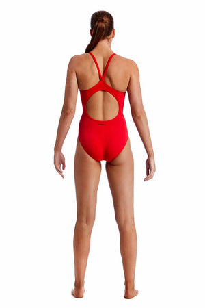 Funkita Ladies Still Red Diamond Back One Piece Swimsuit - Red | Allens Of Kingsbury