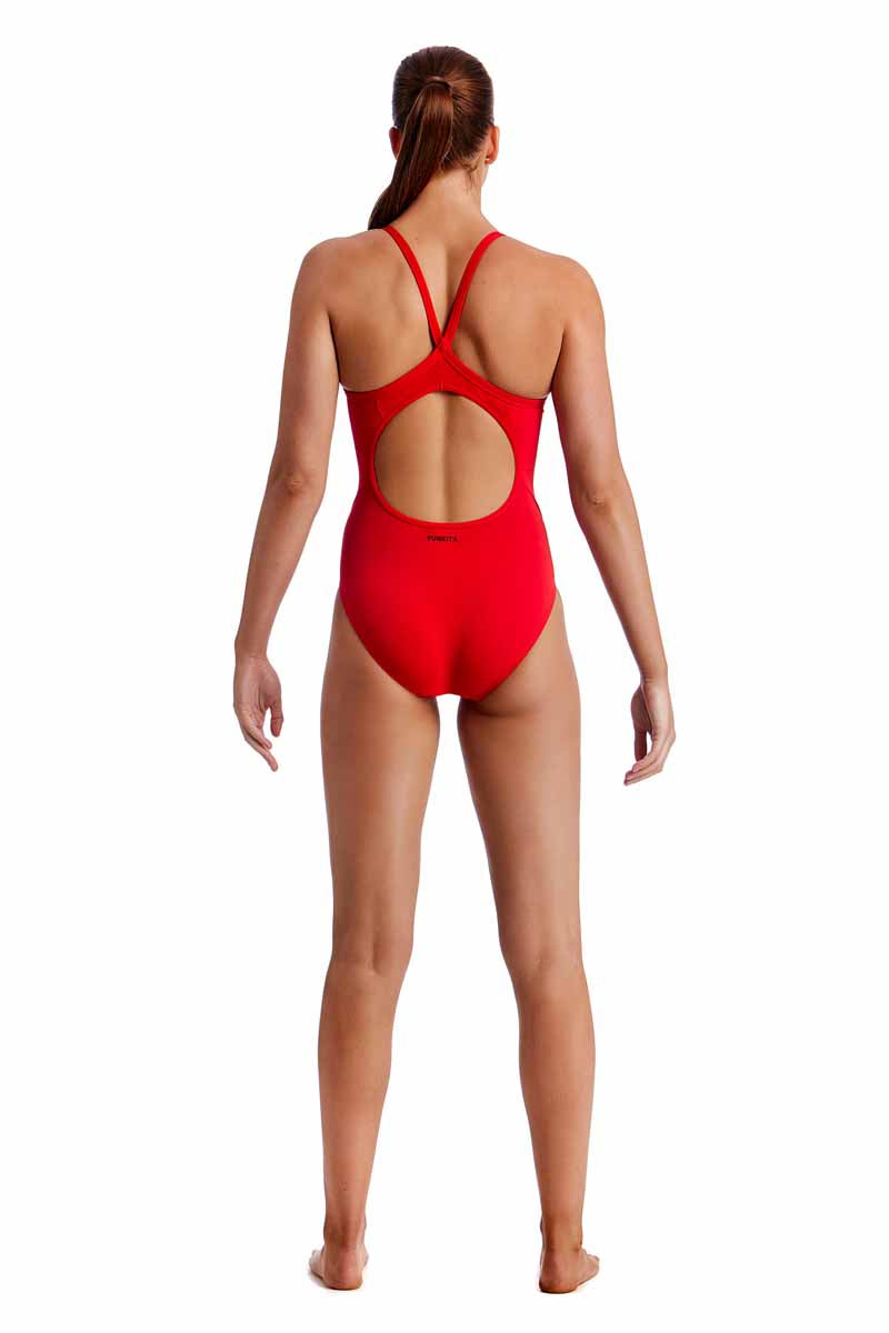 Funkita Ladies Still Red Diamond Back One Piece Swimsuit - Red | Allens Of Kingsbury