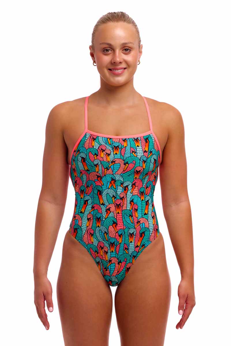 Funkita Ladies Swan See Swan Strapped In One Piece Swimsuit - Multi | Allens Of Kingsbury