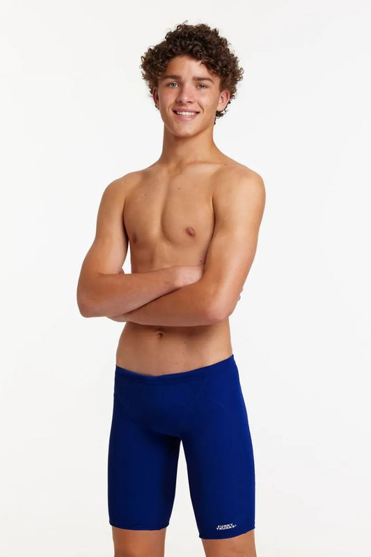 Funky Trunks boys' navy Still Ocean training jammers, sleek swimwear designed for athletic swimming and training. 800