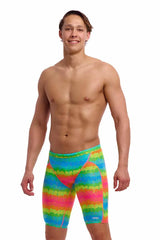 Funky Trunks men's Melting Mayhem training jammer in vibrant multicolor design, suitable for competitive swimming.