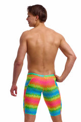 Funky Trunks men's Melting Mayhem training jammer in vibrant multi-color design, designed for competitive swimming.
