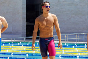 Funky Trunks men's Tidal Blast Apex Viper jammer swimwear in navy and pink, featuring a sleek, fitted design for competitive swimming.