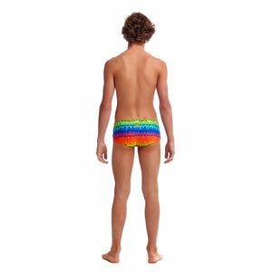 Funky Trunks Boys Wing It Classic Trunks in colorful multi pattern, designed for comfort and style in swimwear.