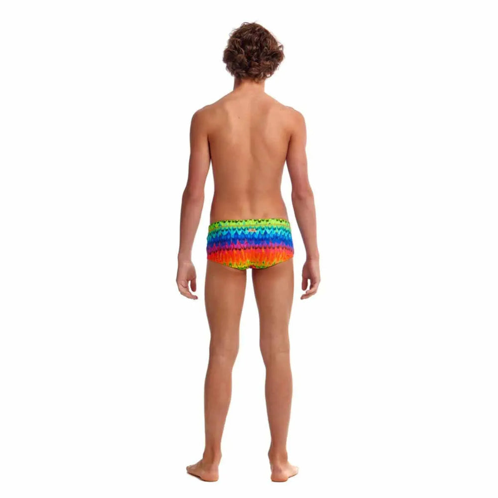 Funky Trunks Boys Wing It Classic Trunks in colorful multi pattern, designed for comfort and style in swimwear.