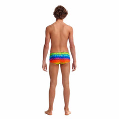 Funky Trunks Boys Wing It Classic Trunks in colorful multi pattern, designed for comfort and style in swimwear.