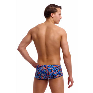 Funky Trunks men's Leaf Blower Classic Trunks in multicolor with tropical leaf pattern, designed for comfort and style.