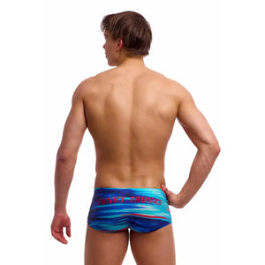 Funky Trunks men's Storm At Sea classic trunks in multi-color with nautical wave pattern, displayed on a white background.