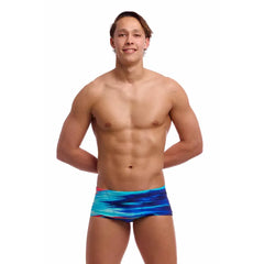 Funky Trunks men's Storm At Sea classic trunks in multi-color with ocean wave pattern, designed for comfort and style.