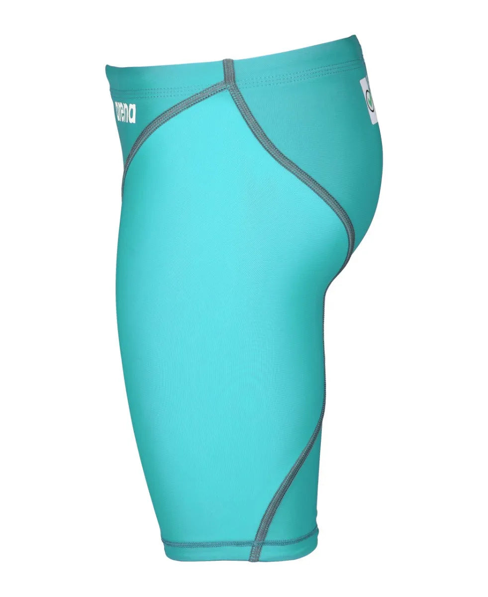 Arena Boys Powerskin ST Next Jammer in aquamarine, featuring a sleek swim jammer design for young swimmers.