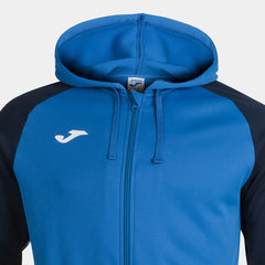 Joma Men's Academy IV Hoodie Jacket in royal and navy, casual fit with front pockets and hood, designed for comfortable wear