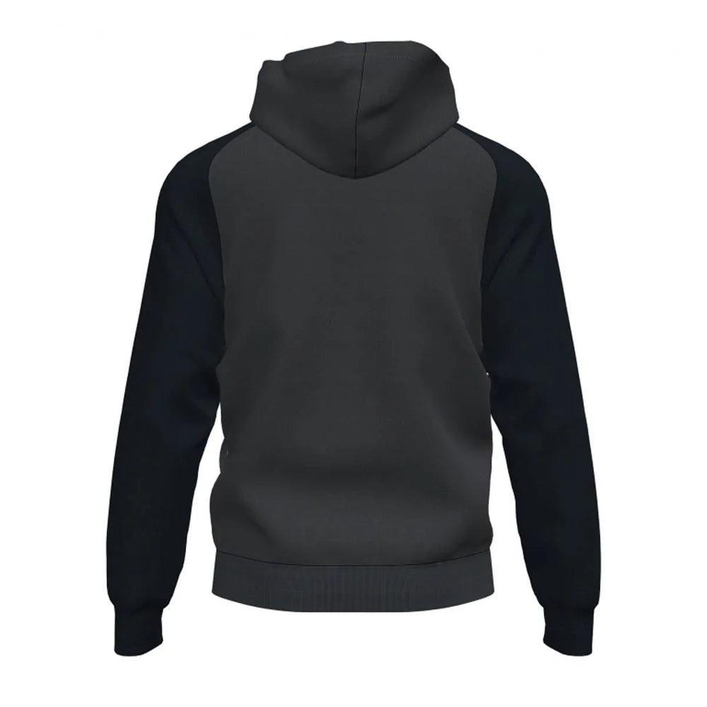 Joma Boys Academy IV hoodie jacket in anthracite and black, casual front view showing the hoodie and logo details.