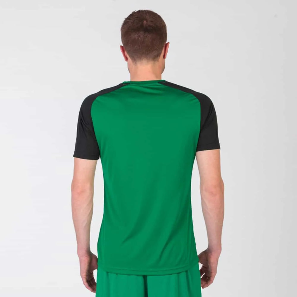 Joma Men's Academy IV T-shirt in green and black, casual fit, soft fabric, front logo, ideal for sports and everyday wear.