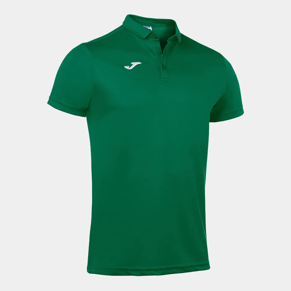Green Joma men's Hobby polo shirt made of comfortable fabric, featuring a classic collar and short sleeves for casual wear.
