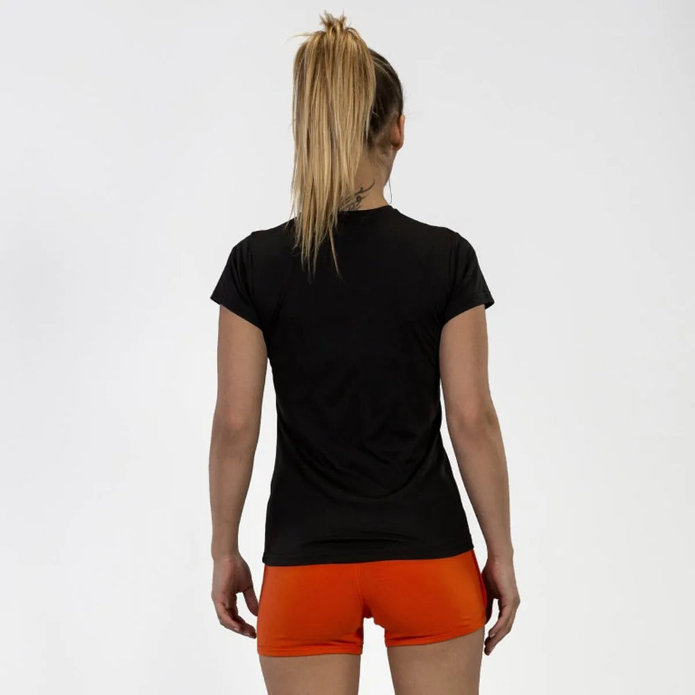 Black Joma Women's Combi T-Shirt, casual short-sleeve top with Joma branding, suitable for sports and everyday wear.