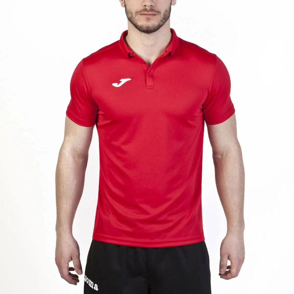 Red Joma Boys Hobby Polo Shirt, a casual T-shirt with a classic collar and short sleeves, ideal for sports or everyday wear.