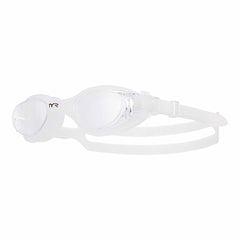 TYR Vesi goggles in clear with adjustable strap and silicone seal, designed for comfortable swimming.