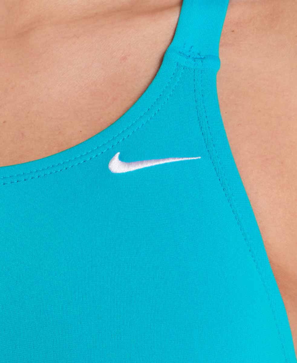 Nike women's Hydrastrong solid fast back one-piece swimsuit in energy color, featuring sleek design and supportive fit.