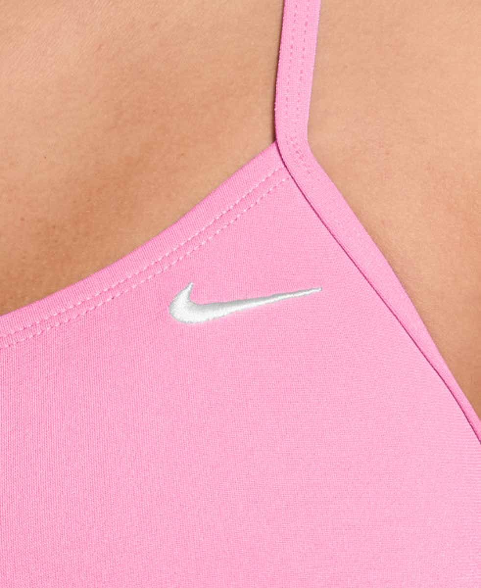 Nike women's Hydrastrong solid cut-out one-piece swimsuit in Pink Glow, featuring a sleek design and supportive fit.