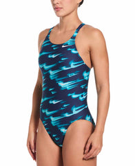 Nike  Womens Hydrastrong Print Fastback One Piece Swimsuit  - Green Abyss