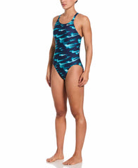 Nike  Womens Hydrastrong Print Fastback One Piece Swimsuit  - Green Abyss