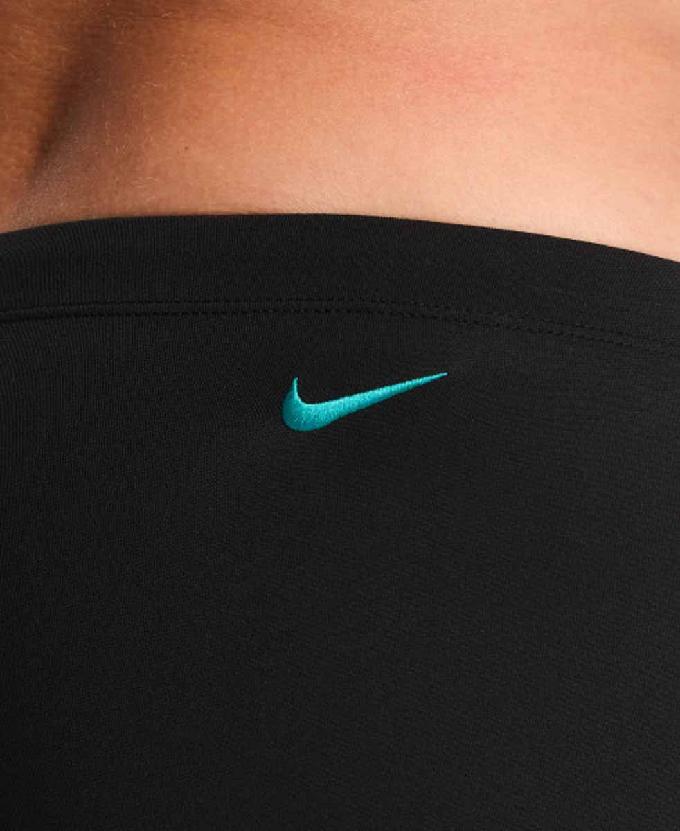 Nike men's Hydrastrong graphic jammer in jet black and energy with bold print, designed for competitive swimming.