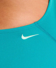 Nike Hydrastrong JDI Logo graphic racerback swimsuit with cursive design and low leg cut, in energy color.