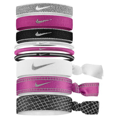 Nike Mixed Hairbands 9 Pack Reflective Graphic - White/Hot Fuchsia/Silver | Allens Of Kingsbury