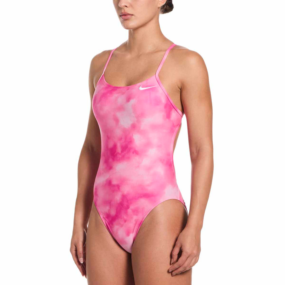 Nike Hydrastrong Aquatic Awe Print Cutout One Piece Swimsuit - Pink Foam | Allens Of Kingsbury